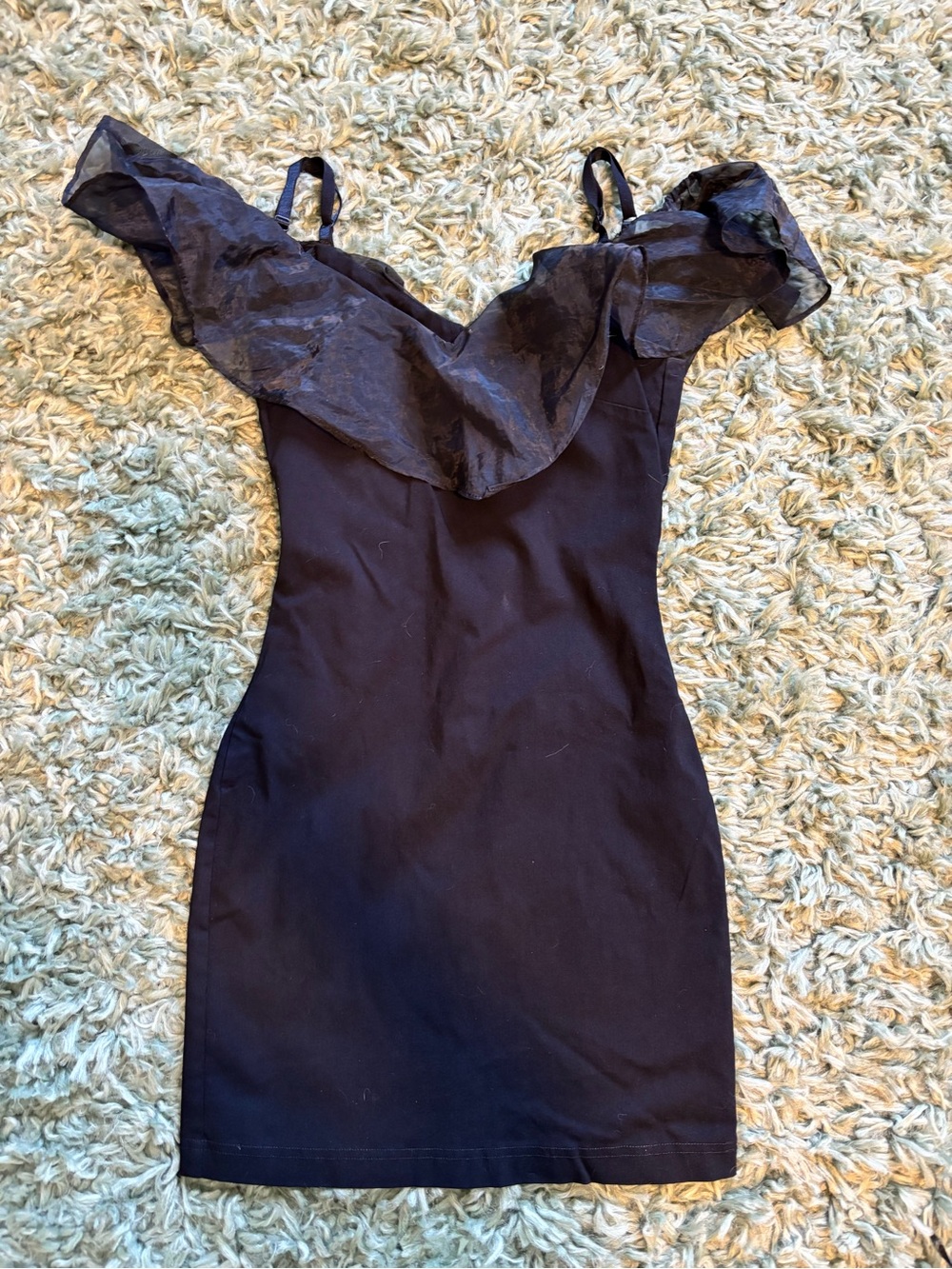 🖤Black Bodycon Dress with Organza Detail Off the Shoulder